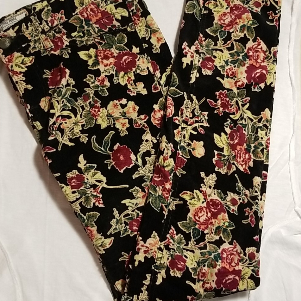 Free People Corduroy Pants w/ Flower Print…